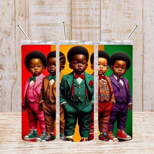 Retro Swag Boys 20oz Skinny Tumbler | Vintage-Inspired Afro Kids Tumbler